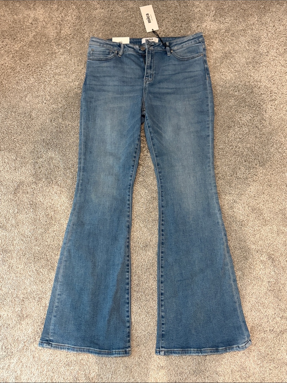 Mid-Rise Blue Flare Jeans with Gentle Stretch
